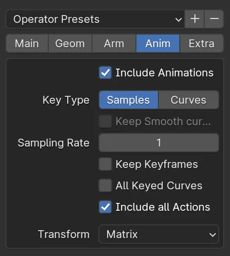 Blender Collada export — Anim tab