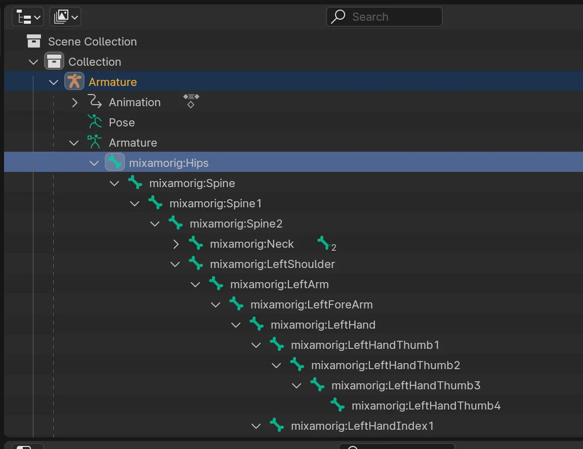 Blender bone hierarchy