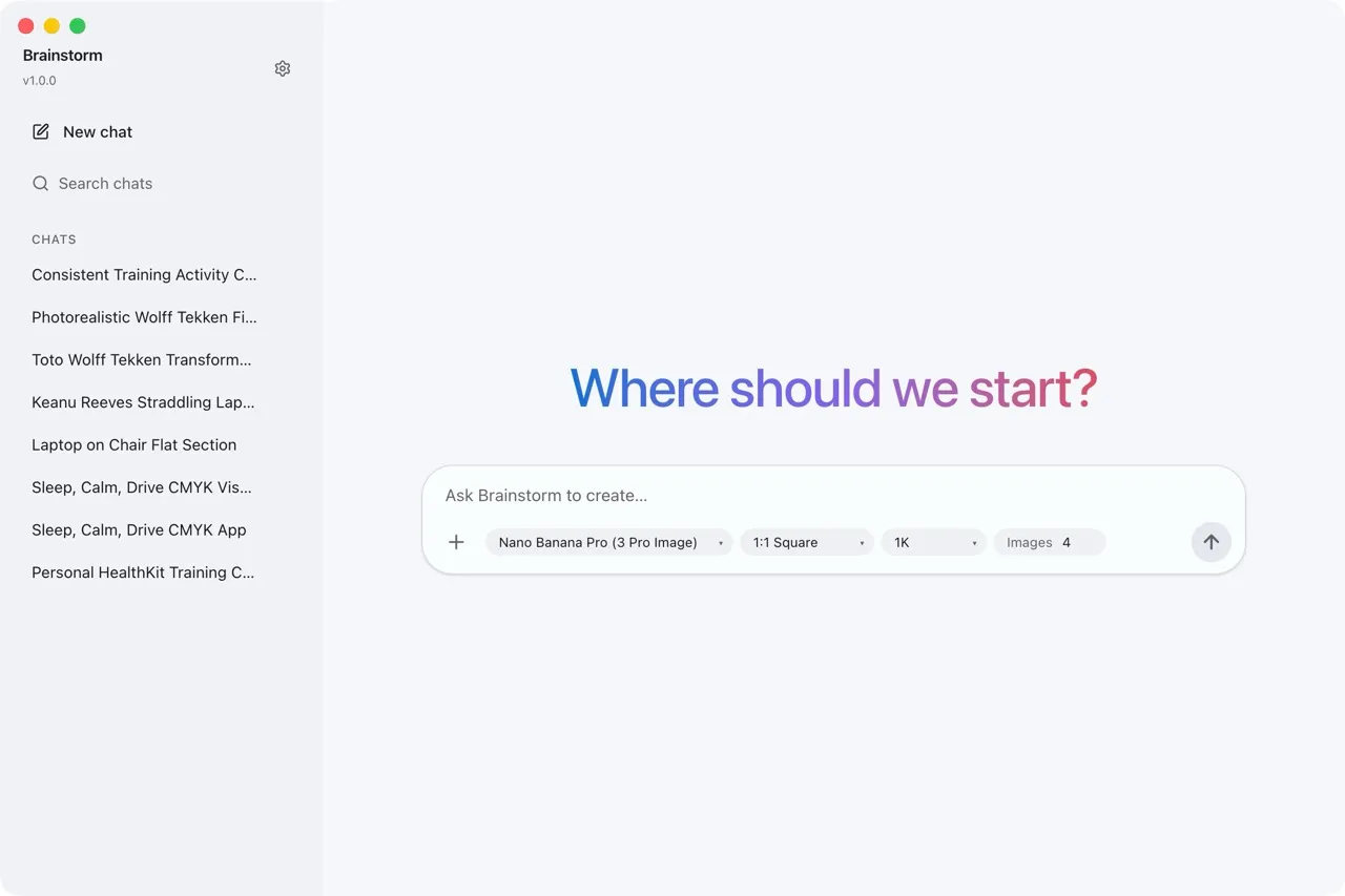 Brainstorm start screen